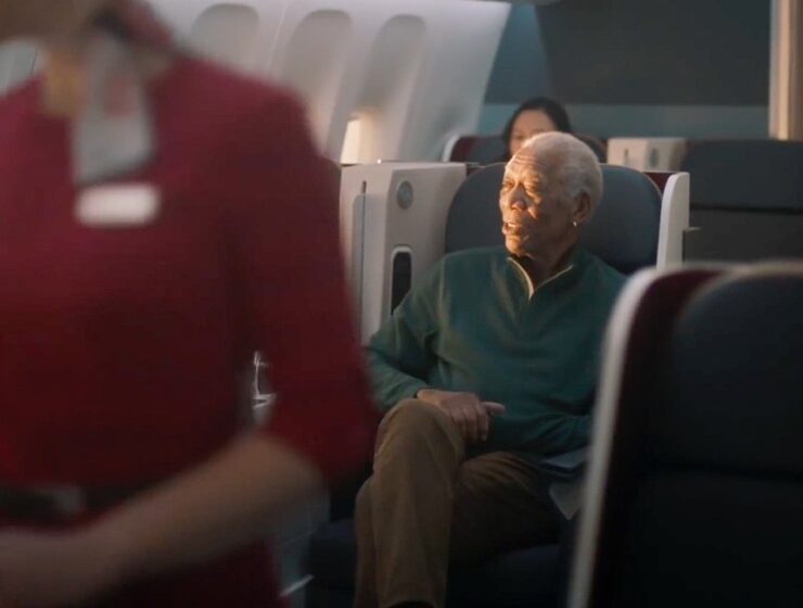 ANCA Turkish Airlines George Clooney U.S. actor Morgan Freeman in THY's advertisement in this photo provided on Feb. 11, 2022. (Courtesy of THY Press Office)