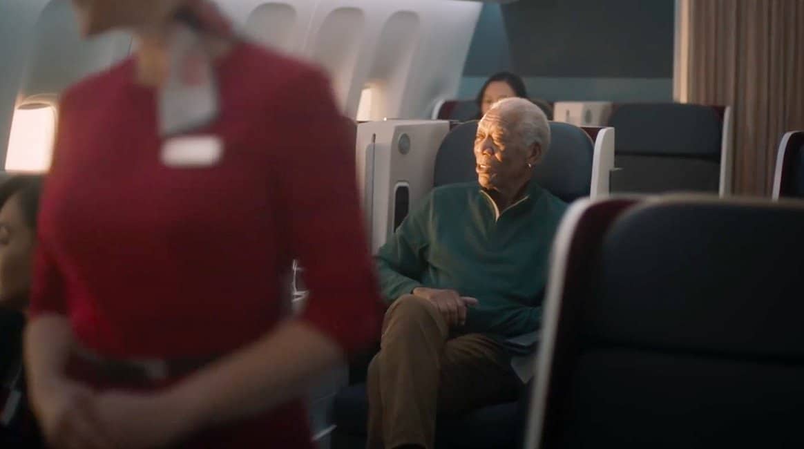 ANCA Turkish Airlines George Clooney U.S. actor Morgan Freeman in THY's advertisement in this photo provided on Feb. 11, 2022. (Courtesy of THY Press Office)