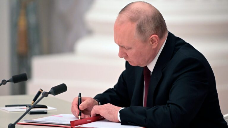 Russian President Vladimir Putin recognises Luhansk and Donetsk Donbass on February 21, 2022.