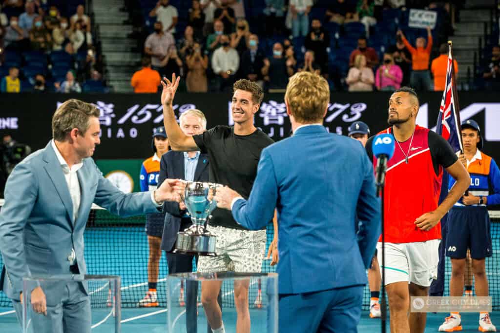 Thanassi and Nick Holding Doubles Trophy