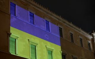 Ukrainian flag illuminates Greek Parliament facade