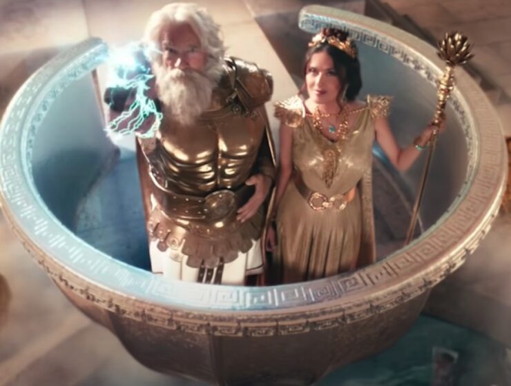 salma hayek arnold schwarzenegger greek gods in super bowl commercial for bmw