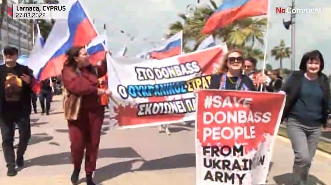 Russians in Larnaca Cyprus protest March 27, 2022.