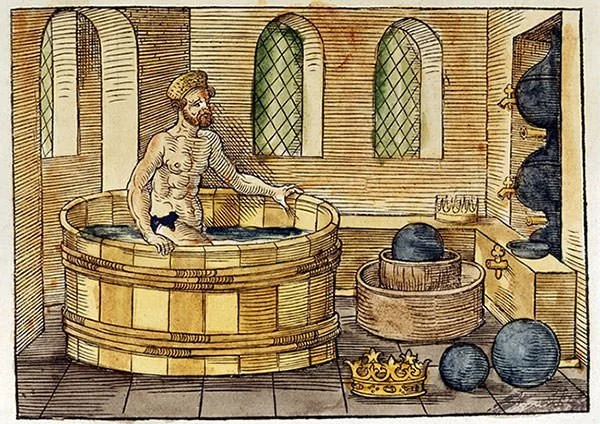 16th century illustration of Archimedes Eureka moment