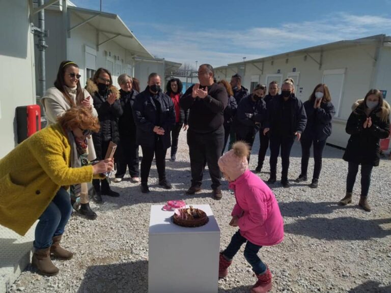 Greek refugee camp gives surprise birthday party for 7-year-old Ukrainian girl