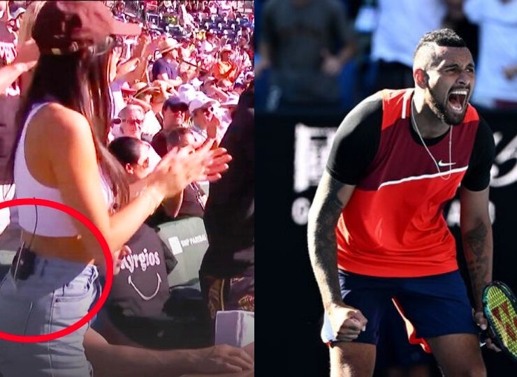 Eagle-eyed tennis fans spotted a key detail in footage of Nick Kyrgios' girlfriend which was taken as she watched him play against Rafael Nadal at Indian Wells on Thursday.
