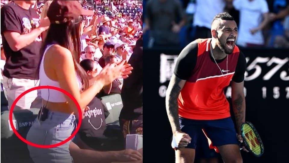 Eagle-eyed tennis fans spotted a key detail in footage of Nick Kyrgios' girlfriend which was taken as she watched him play against Rafael Nadal at Indian Wells on Thursday.