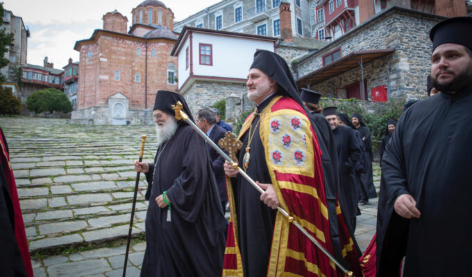 His Eminence Archbishop Elpidophoros, Pilgrims Arrive at Mount Athos￼ 1