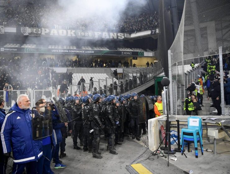 Marseille and PAOK fans launch FIREWORKS at each other during Europa Conference League first-leg 4