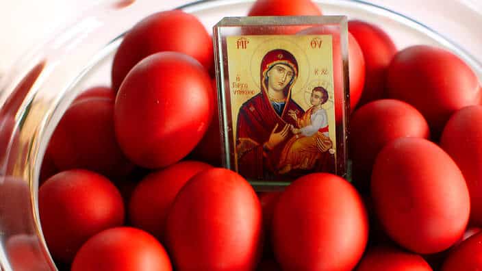 Greek Orthodox Icon Easter Red Eggs