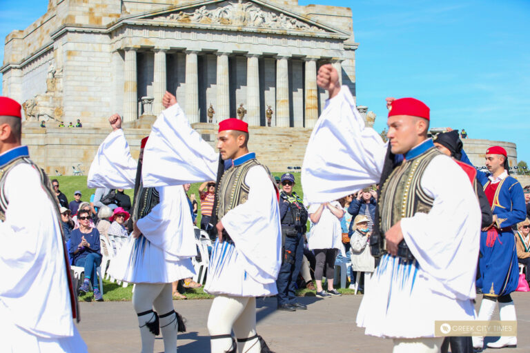 Greek Presidential Guard Evzones lead Anzac Day march (see video)