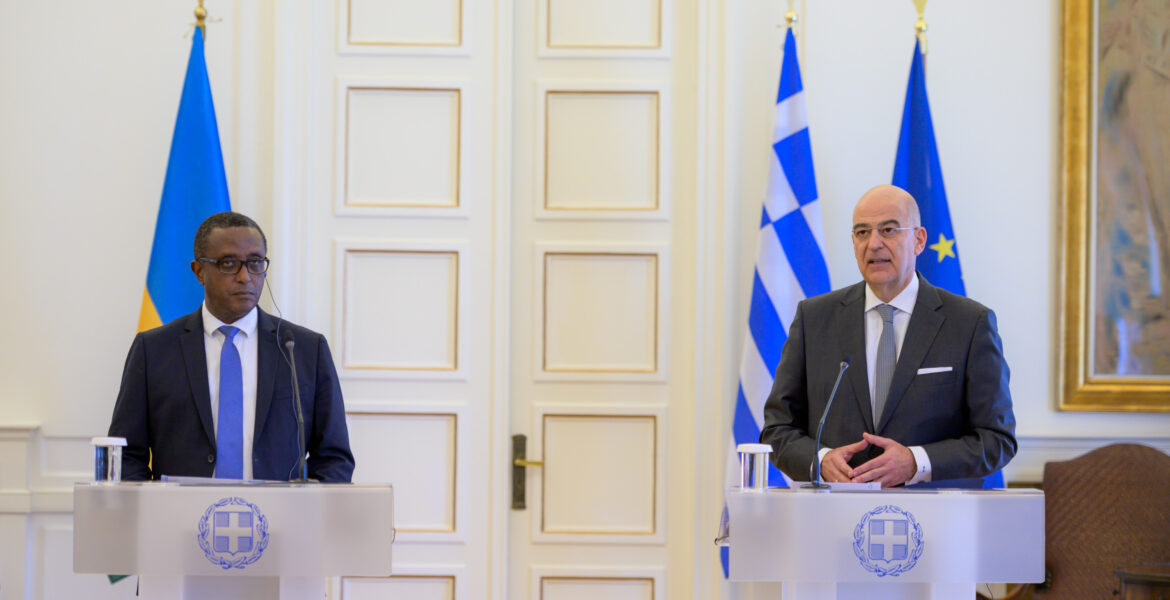 Rwandan Foreign Minister Vincent Biruta Nikos Dendias Athens May 20, 2022 Greek