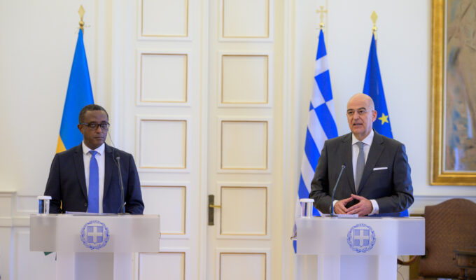 Rwandan Foreign Minister Vincent Biruta Nikos Dendias Athens May 20, 2022 Greek