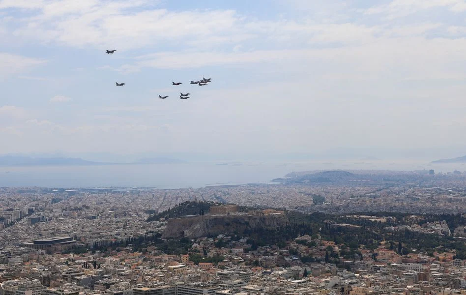 NATO fighter jet planes and helicopters flew over the Athens Acropolis 1