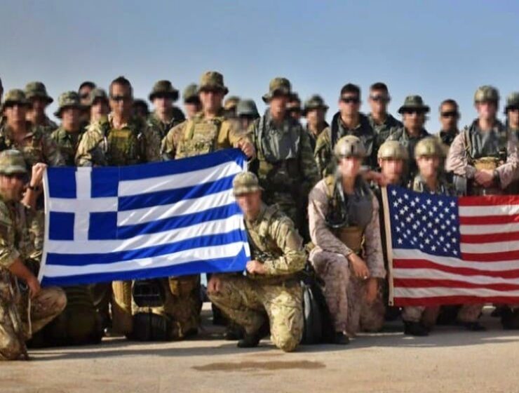 Greek greece US flags parliament