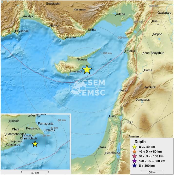 Magnitude-5.0 offshore earthquake occurs near Cyprus