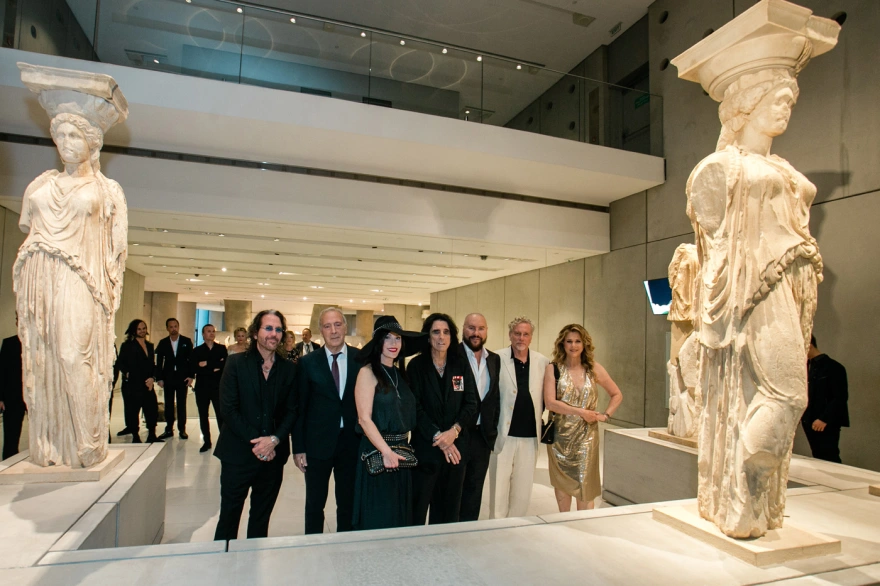 Parthenon Sculptures: Alice Cooper, Rita Wilson, Desmond Child and Sakis Rouvas at the Acropolis Museum on June 27, 2022.