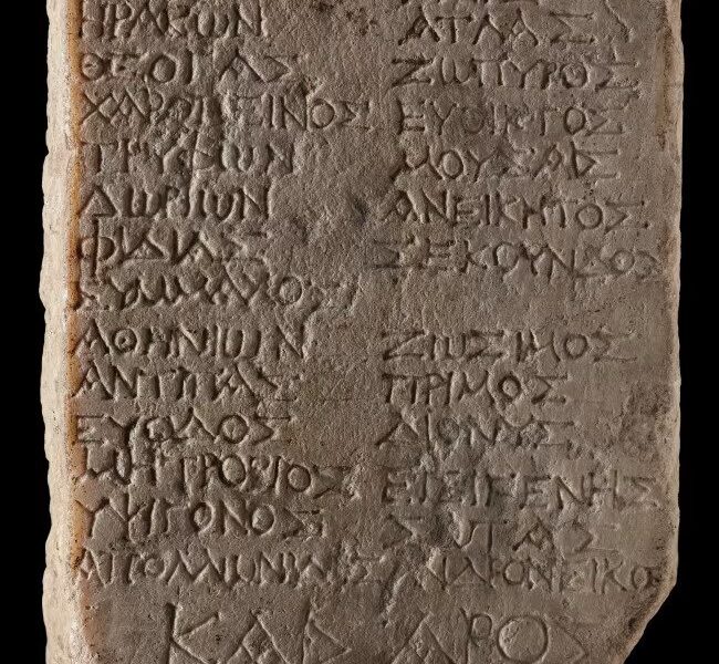 The stone is inscribed with a list of names Credit: National Museums Scotland/PA
