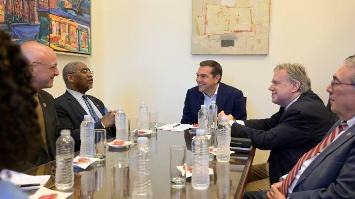 Tsipras meets with U.S. House of Representatives Foreign Affairs Committee officials in Athens on July 7