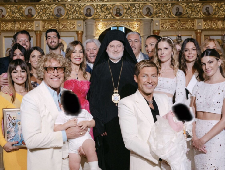 The first children of a gay couple to be baptised Greek Orthodox was preceded by his Eminence Archbishop Elpidophoros of America at the Panagia Faneromeni Church in the southern Athenian suburb of Vouliagmeni on July 9, 2022.
