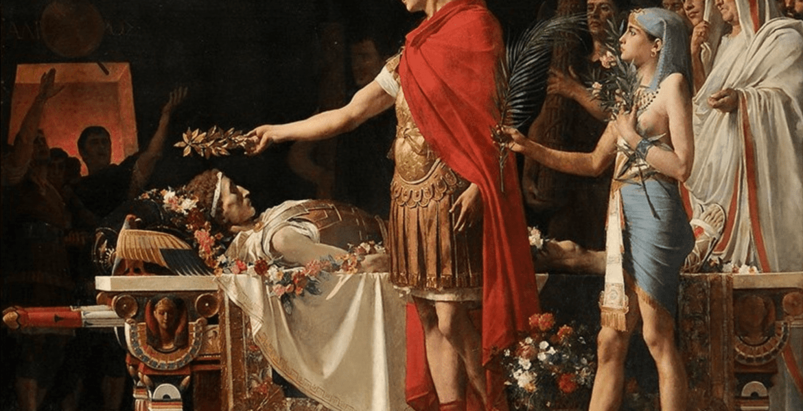 Roman Emperor Augustus visited the tomb of Alexander the Great, painted by Lionel Royer (Image: thehistorianshut.com)