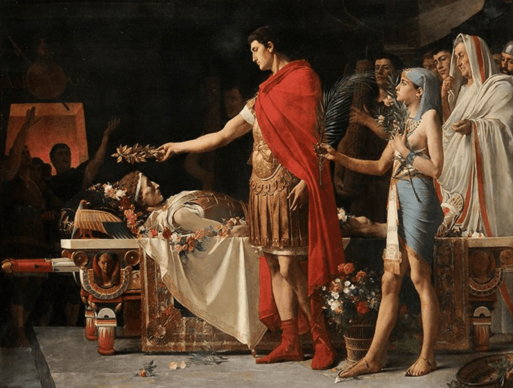 Roman Emperor Augustus visited the tomb of Alexander the Great, painted by Lionel Royer (Image: thehistorianshut.com)
