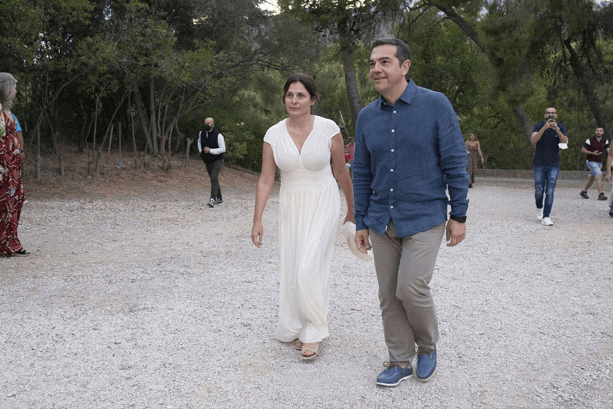 Alexis Tsipras and his partner Betty Baziana in Epidauros, July 2022.