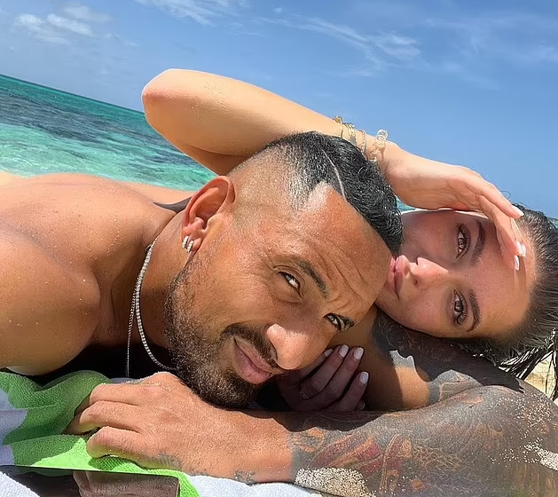 Tennis bad boy Nick Kyrgios and bikini-clad girlfriend Costeen Hatzi cuddled up together in The Bahamas this week as they enjoyed a break following his Wimbledon loss