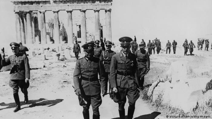 The German Wehrmacht invaded the country in April 1941. German field marshal Walther von Brauchitsch (center left), commander in chief of the army, is seen here visiting the Acropolis. Liberation of the mainland came in October 1944.
