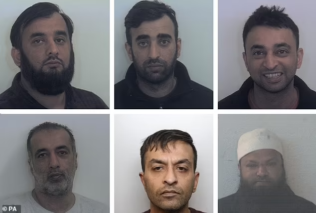 (Top row left to right) Tayab Dad, Nasar Dad, Basharat Dad, (bottom row left to right) Matloob Hussain, Mohammed Sadiq and Amjad Ali who were all given jail sentences at Sheffield Crown Court for sex offences after they groomed two girls and sexually abused in Rotherham between 1999 and 2001