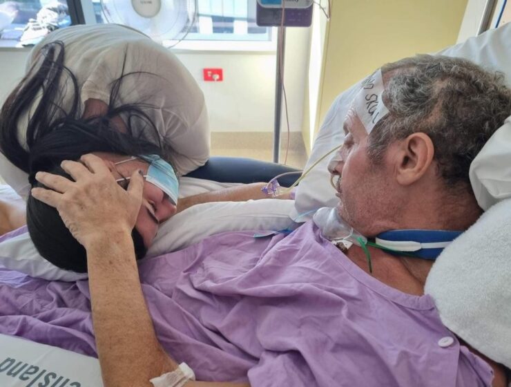 The father-of-five has a long recovery ahead with another operation to replace the skull piece that was removed to let the brain swell outside of the skull. bill