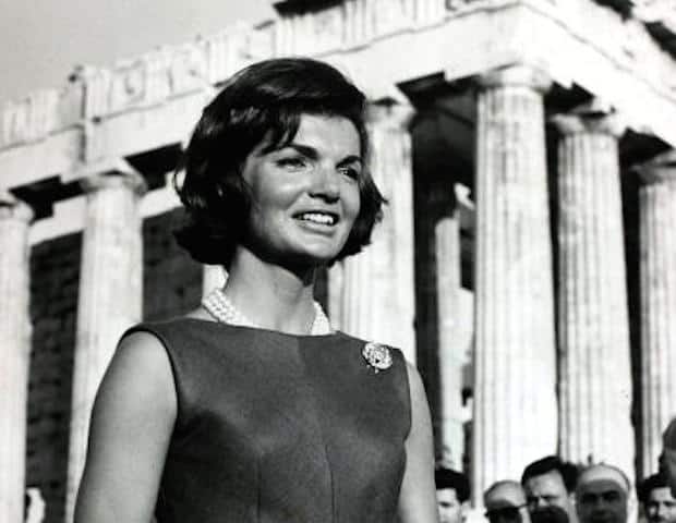 First lady, Jackie Kennedy Onassis, pictured at the Acropolis during a visit to Athens, 1961