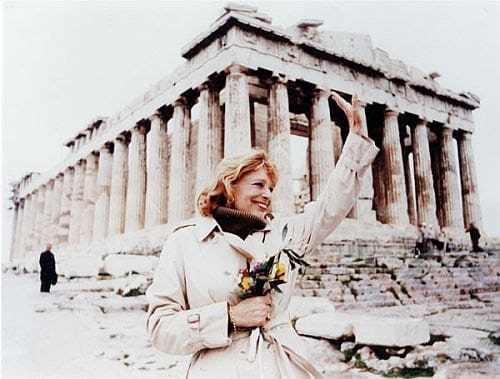 Melina Merkouri, Greek actress, singer & politician in front of the Parthenon Temple