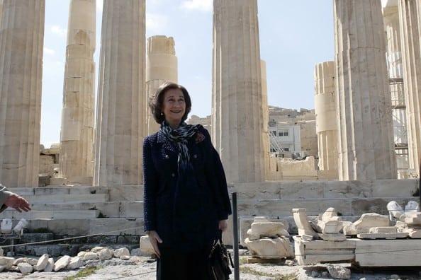 Queen Sophia of Spain pictured in front of the Acropolis