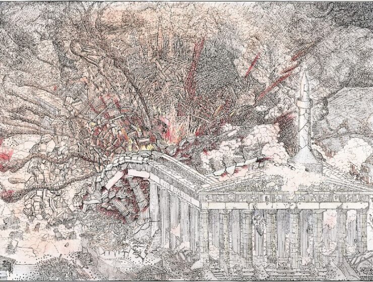 It is 335 years to the day since an explosion ripped apart the Parthenon on the evening of September 26 1687. Drawing by Mannolis Korres).