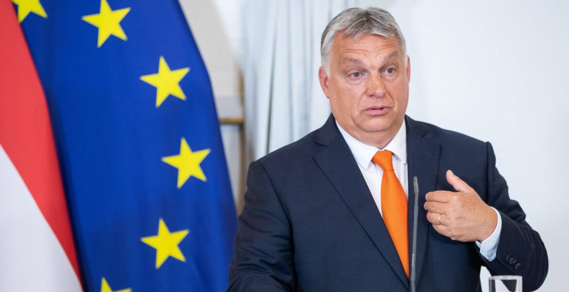 Viktor Orban European Union EU flags Hungary