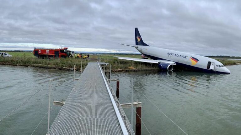Plane ends up in lake after overshooting runway in France