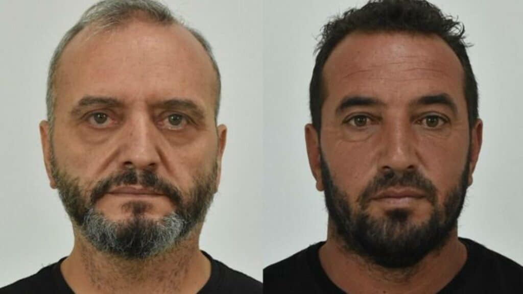 The accused (L-R) Ilias Mihos, 53, and his "client" Giannis Sofianidis. Their names and photos have been released by the Hellenic Police. Photo: Hellenic Police