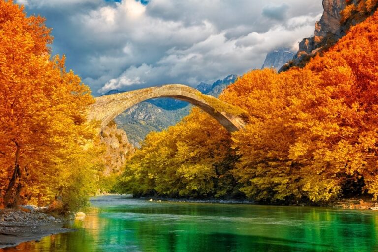 Konitsa Bridge Epirus Autumn October