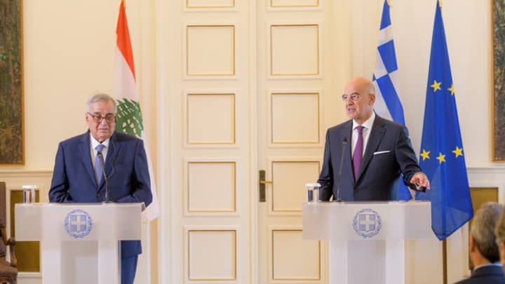 Greek Foreign Minister Nikos Dendias in joint statements with his Lebanese counterpart Abdullah Bou Habib, following their meeting on November 11 in Athens.