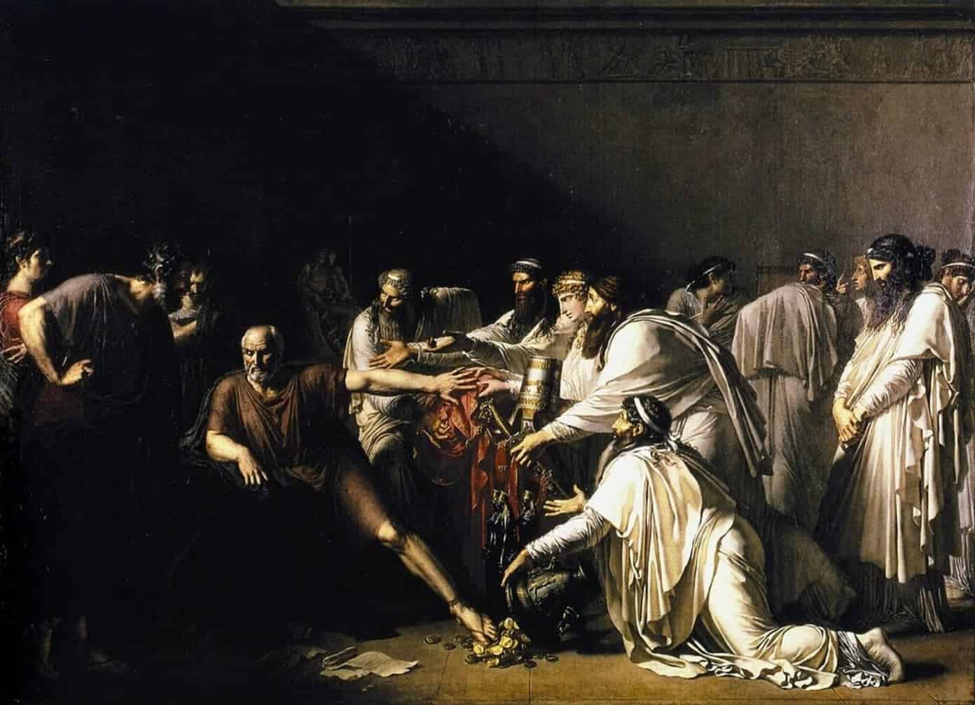 Illustration of the story of Hippocrates refusing the presents of the Achaemenid Emperor Artaxerxes. Painting by Girodet, 1792. Credit: Public Domain