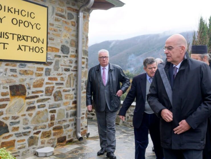 Greek Foreign Minister Nikos Dendias in Mount Athos December 2022.