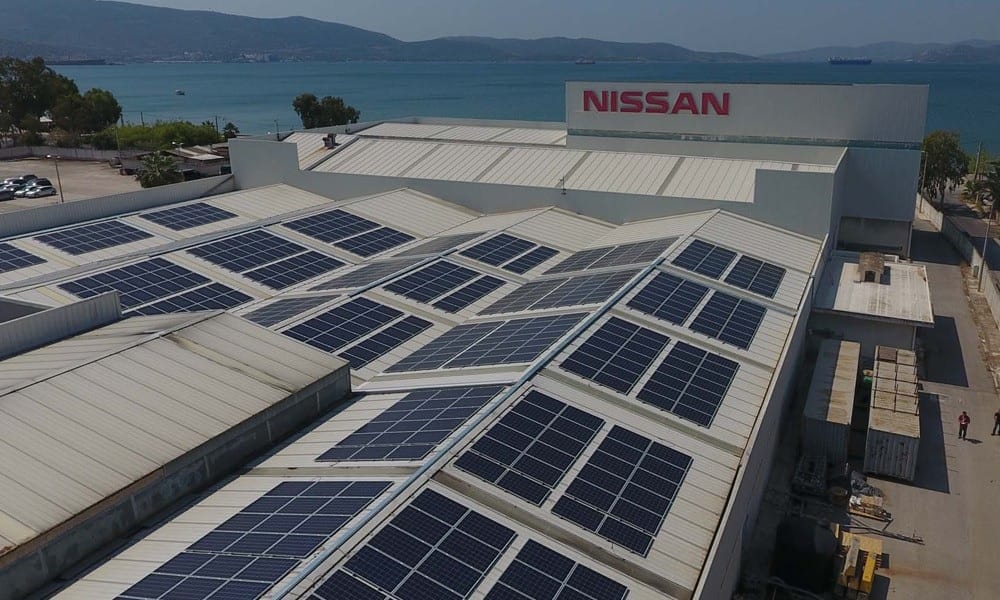 Photovoltaic systems have covered the roofs of the Nissan Nik buildings. I. Theocharakis Nissan Greece