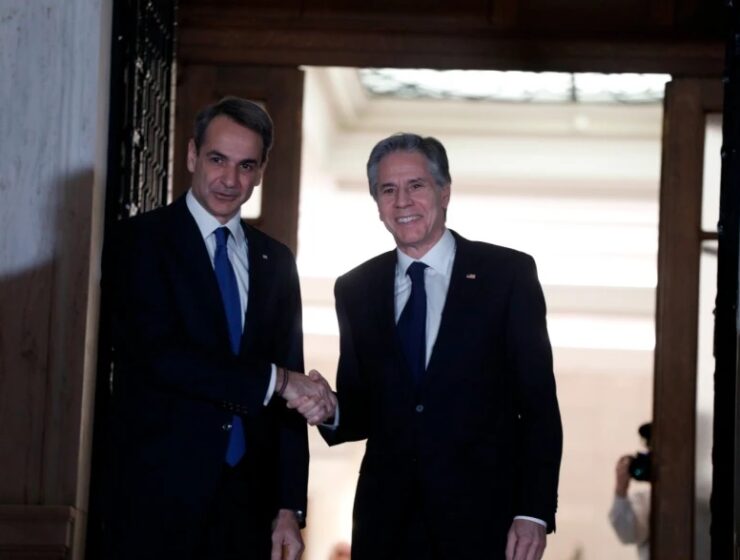 Greek Prime Minister Kyriakos Mitsotakis and US Secretary of State Antony Blinken on February 20, 2023.