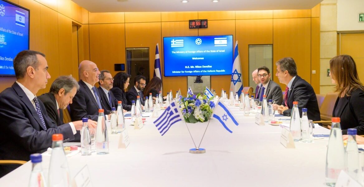 Greek Foreign Minister Nikos Dendias in Israel January 31, 2023.