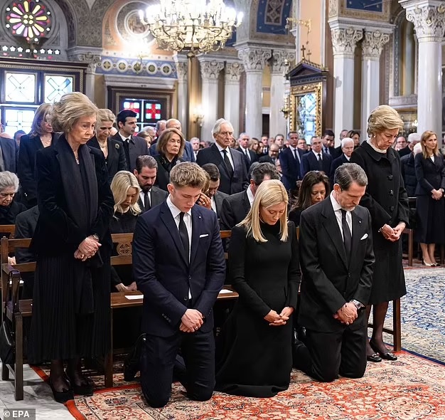 Members of the Greek Royal Family gathered at the Metropolitan Cathedral of Athens to pay respects to former King Constantine II at a memorial service marking 40 days since his death on 10 January. Queen Sofía of Spain (left) joined her nephew former Crown Prince Pavlos (second from right), his wife Marie-Chantal (second from left), and Constantine's widow (right) to pay tribute