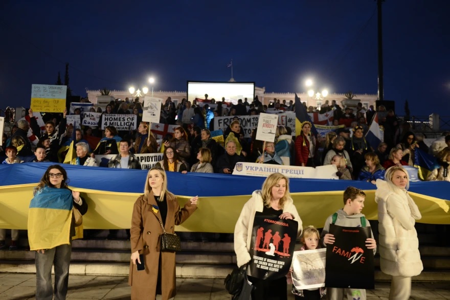 Pro-Ukraine Rally in Athens, Greece on February 24, 2023.