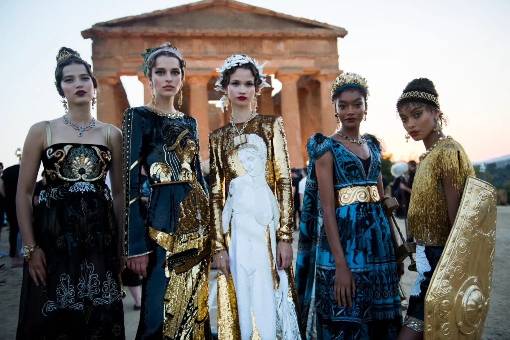 Backstage at Dolce & Gabbana's Alta Moda show at the Concord Temple in the Valley of the Temples, Agrigento, Sicily, July 2019Courtesy of Dolce & Gabbana