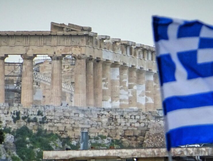 Acropolis Parthenon Greek flag greece tourist