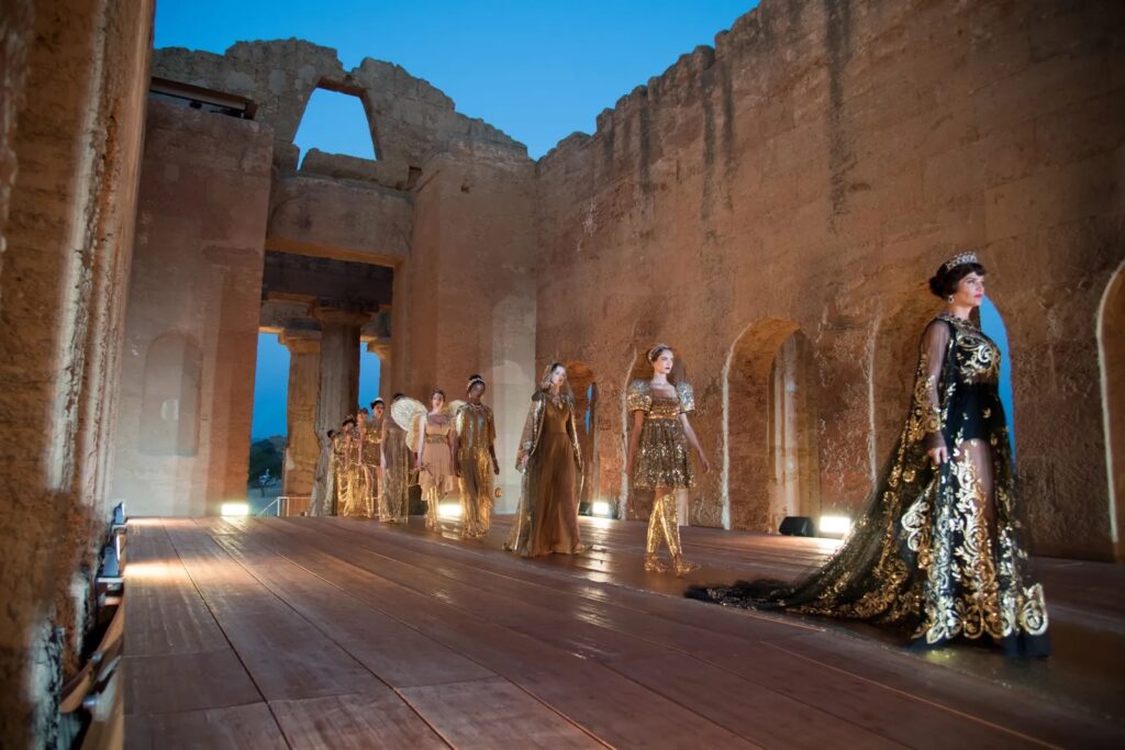 Dolce & Gabbana's Alta Moda show at the Concord Temple in the Valley of the Temples, Agrigento, Sicily, July 2019Courtesy of Dolce & Gabbana